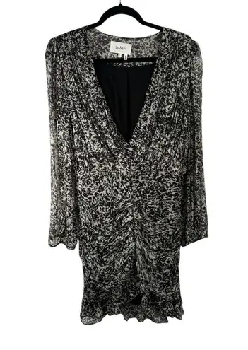 Ba&sh Robe Ezra Noir Black White Mini Dress Ruched Chiffon Womens 3 US Large