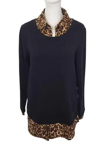 Isaac Mizrahi Black Leopard Layered Top Size Small Leopard Blouse