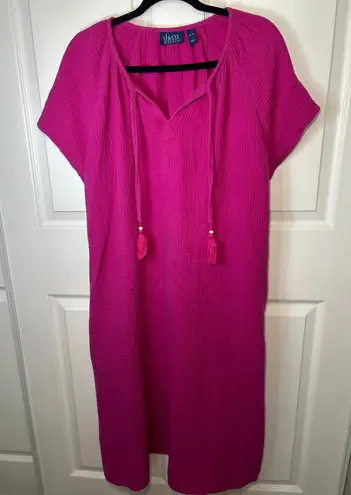 D&Co Beach Pink Gauze Tunic Dress Tassel V Neck Short Sleeve XL Cover Up