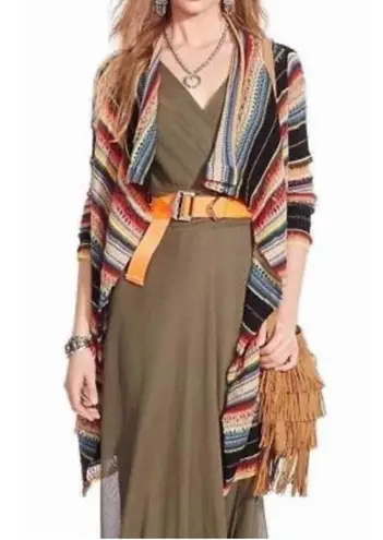 Polo Ralph Lauren Draped Cardigan Sweater Multicolor Striped Linen Silk Womens M Red Size M