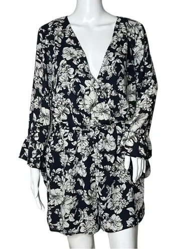 Skies Are Blue Romper Womens Large Navy Blue White Floral Flowers Boho Cottage
