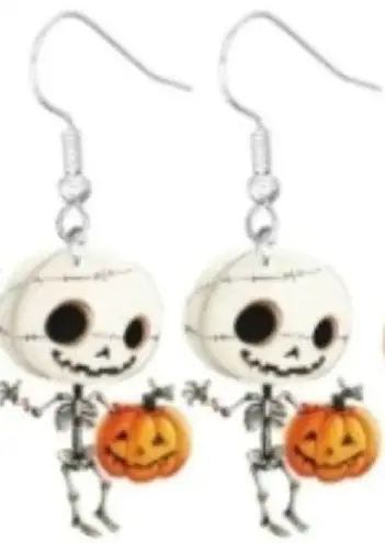 Kawaii Skeleton Pumpkin Earrings White