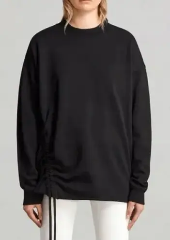 All Saints Able Sweatshirt Womens S Black Ruched Tie Pullover Jumper Goth Edgy