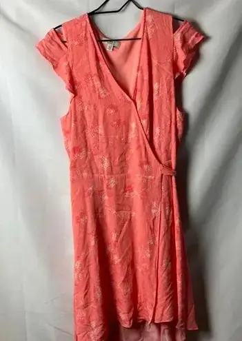 H by Halston HALSTON WRAP DRESS WOMENS SIZE XL CORAL SPLASH DESIGN HIGH LOW HEM BELTED