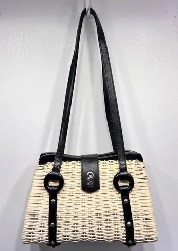 Patricia Nash Rattan Bag Damaged Straw Purse Genuine Leather Trim READ
