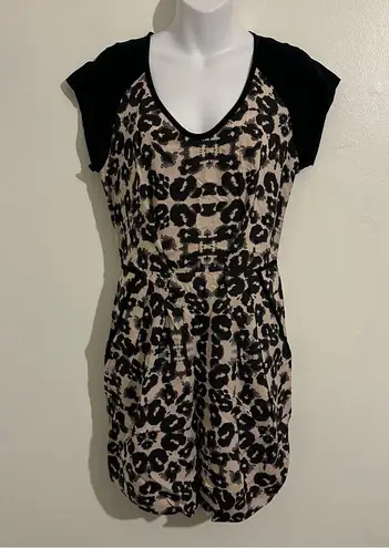 Rebecca Taylor Silk LEOPARD BLOCK Mini Dress color black & cream Size US4 new