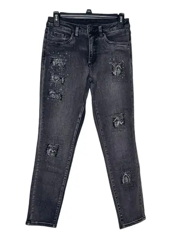 Joseph Ribkoff Women's Jeans Stretch Rhinestone Stud Snake Distressed Denim 2