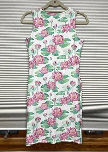 Pink Lotus Lula Activewear White  Flower Print Activewear Tank Dress Small