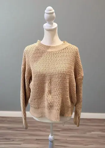Poof Apparel Women's Beige Open Knit Crew Neck Sweater Size S