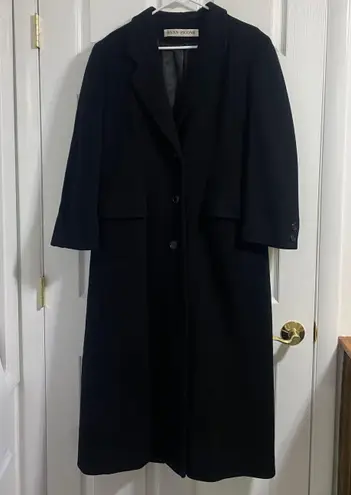 Evan Picone Vintage Black Merino Wool Camelhair Trench Coat