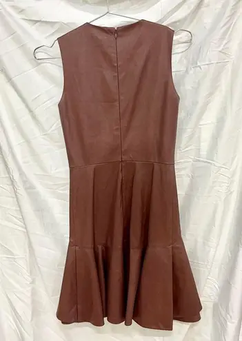 Shoshanna Bristol Faux-Leather Ruffle-Hem Mini Dress Mocha Brown Women's Size 0