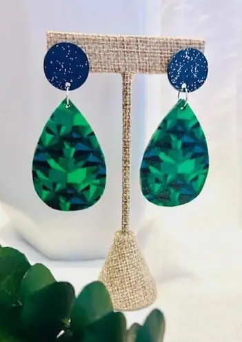 Navy and Green Earrings with a touch of Glitter Handmade Office NIght Out