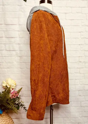 Boutique Cord & Plaid Hooded Shacket