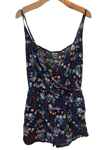 Ponyo Romper Womens XL Blue Sea Print Sleeveless Multicolor Low Scoop V Neck