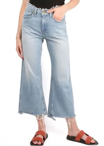 The Great. Rider Jean Vintage Wide Leg High Rise Distressed Field Light Wash 24 Blue