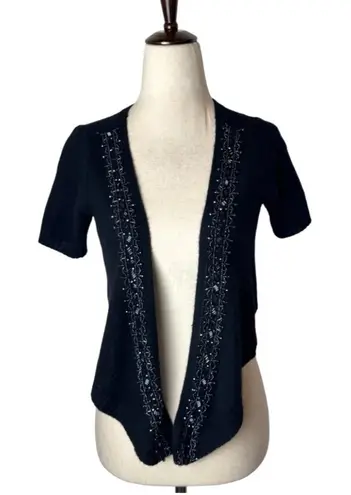 autumn cashmere Sweater Women Small Black Cashmere Beaded Neckline Cardigan