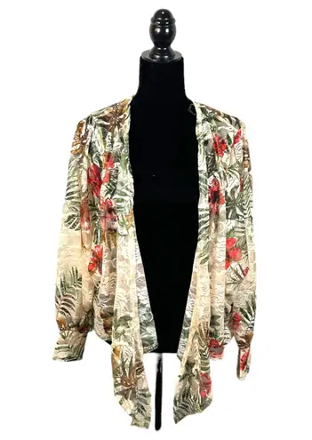 Ember Sheer Tropical Tie Front Oversized Topper Layer Blouse Medium NEW
