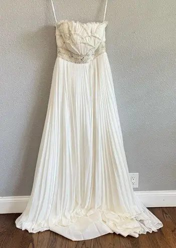 Jasmine Couture Strapless Wedding Dress Pleated Skirt Size 8 Sequins Beaded White