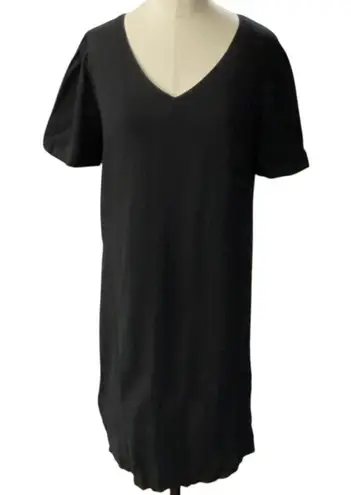 Nicole Miller  Original Black Linen Blend Short Sleeve V-Neck Dress Size SMALL