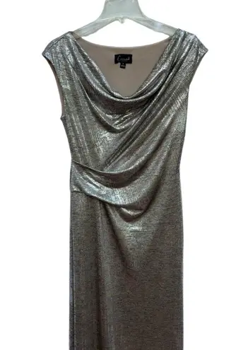 Connected Apparel NWOT 8 Women’s Formal Gown Dress Silver Taupe Cowl Neckline