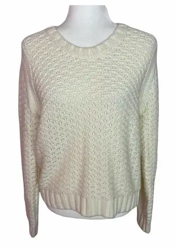 Lole Sweater Size L Ivory Wool Blend Loose Knit Crew Neck Chunky Long Sleeve