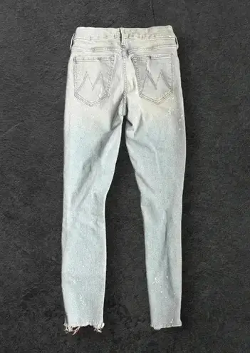 MOTHER The Looker Sacred Slit Ankle Jean in Nice Shot Paint splatter Frayed 24 Blue