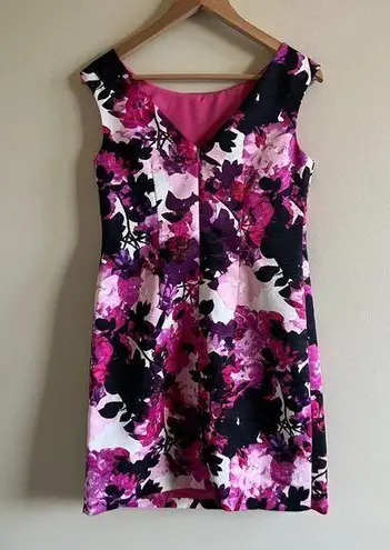 Eliza J Pink Womens Size 4P Petite Floral-Print Sheath Dress Lined Sleeve