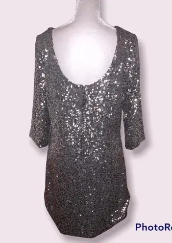 LC Lauren Conrad Lauren Conrad Gray/Silver Sequins Shirt Mini Dress Size Medium NWT