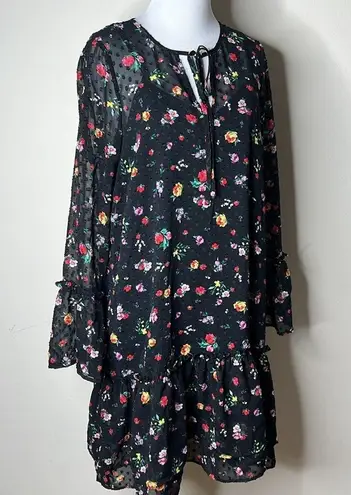 Banana Republic  Black Floral Clip Dot Drop Waist Dress