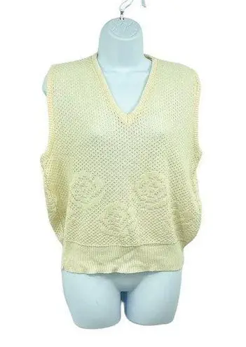 American Vintage Y2K Cottagecore Sleeveless Cable Knit Rose Sweater Size Medium