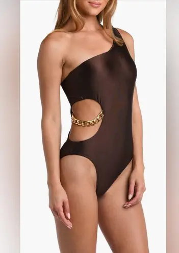 L'Agence L’AGENCE Ava Cutout Chain One-Shoulder Underwire One Piece Swimsuit,Small, $275