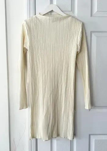 ANINE BING Kira Buttercream Padded Shoulder Accordion Pleated Shift Dress Small