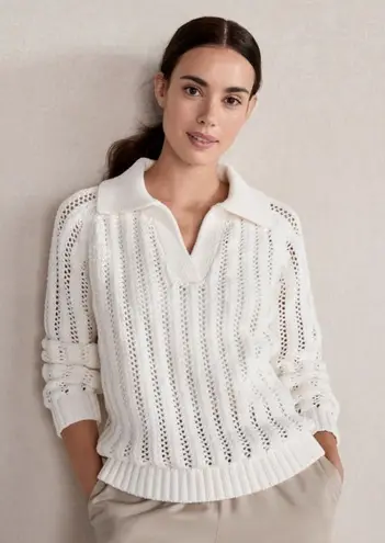 NWOT Haven Well Within Open Stitch Johnny Collar Sweater, White, Sz S White