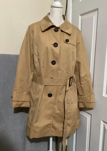 L.L.Bean Coat Womens Medium Tan Khaki Belted Trench Single Breasted Button Front