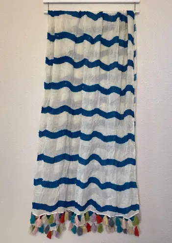 Renee’s NYC Accessories Y2K Viscose Blue and White Striped Scarf with Tassels