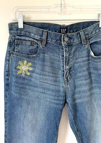 Gap  Boyfriend High Rise Custom Patch Bee Denim Jeans Blue Yellow Size 27