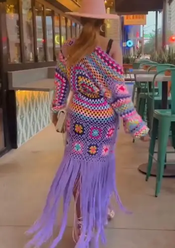 Multi Colored Knitted Kimono Purple