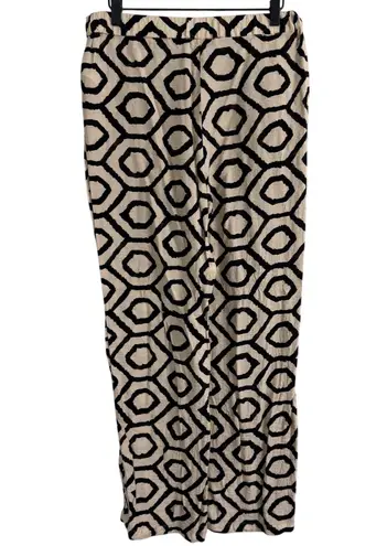 Sincerely Jules High Waist Wide Leg Pants Cream & Black Abstract Geometric Large