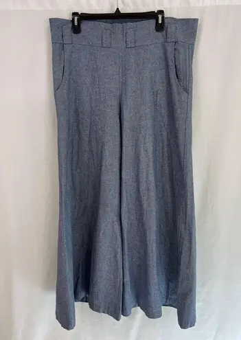 Bryn Walker Brynn Walker Chambray Blue Cotton Wide Leg Pants Trousers High Waisted