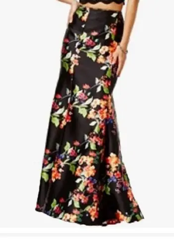 Prom Mermaid Skirt Long Size 9 Black Skirt City Studio Dark Floral