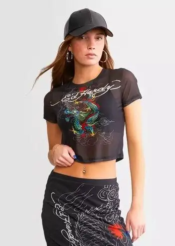 Ed Hardy NWOT  Dragon Cropped Baby T-Shirt Women's Black Mesh Size 3X