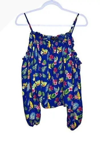 Romeo + Juliet Couture Women's Floral Print Blue Off The Shoulder Top M