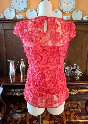 ECI  Bright Coral Red Lace Cap Sl. Top