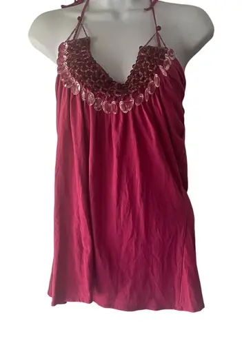 Newport News Y2k Women's Size Small Pink Beaded Halter Top