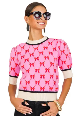 THML - Short Sleeve Ribbon Knit Top - Pink size Medium NWT