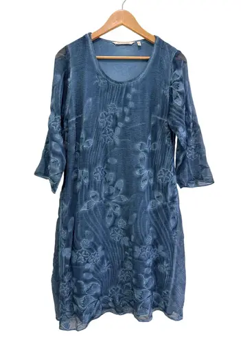 Soft Surroundings Starling Silk Floral Embroidered Midi Dress Sz PM Mallard Blue