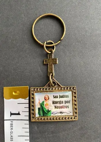 Double Sided Keychain Virgen de Guadalupe and San Juditas Gold