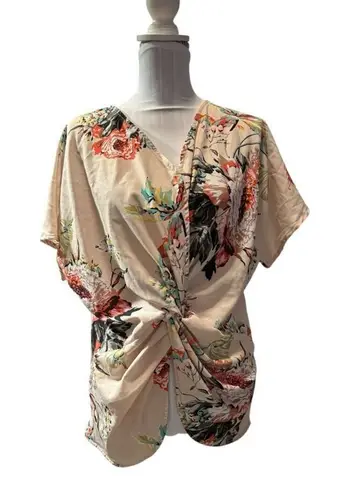 Tan Floral Printed Blouse Size S