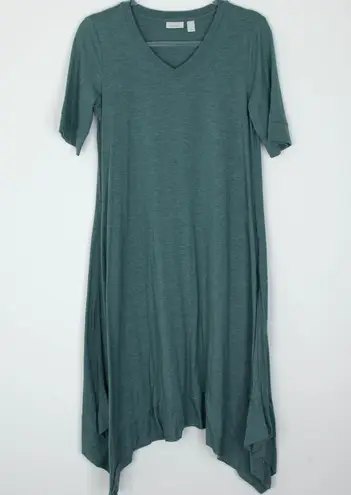 LOGO By Lori Goldstein LOGO Lounge by Lori Goldstein Womens V Neck Asymmetric Midi Dress Size S Green