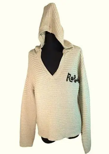Blush Boutique V-neck ribbed crocheted knit long sleeve sweater hoodie embroidered stitch Rebel